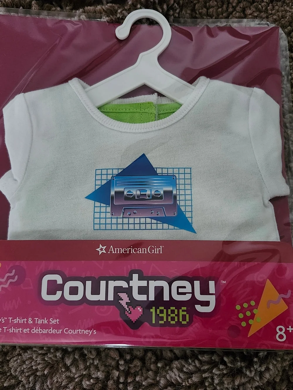 American Girl White T-Shirt with Blue & Purple Cassette Graphic